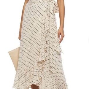 Ganni Polka Dot Georgette Ruffle Wrap Skirt Office Party